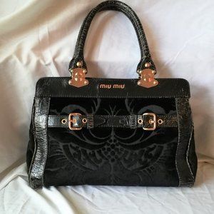 Rare Miu Miu Velvet Brocade Distressed Leather Bag